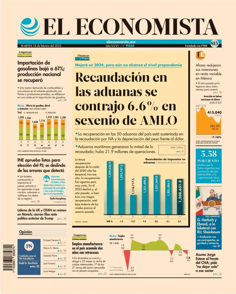 Portada de El Economista del martes, 18 de febrero de 2025