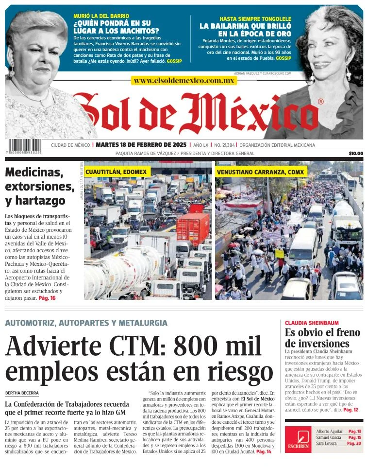 Portada de El Sol de México del martes, 18 de febrero de 2025