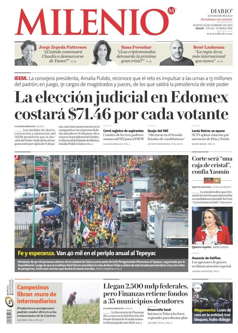 Portada de Milenio Edo de México del martes, 18 de febrero de 2025