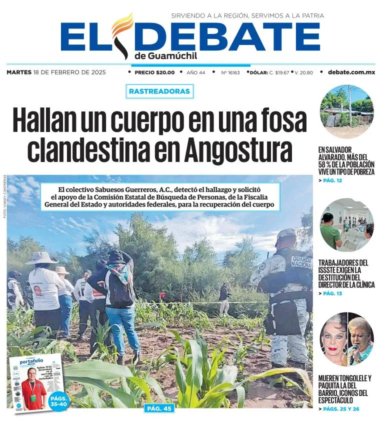 Portada de El Debate de Guamúchil del martes, 18 de febrero de 2025