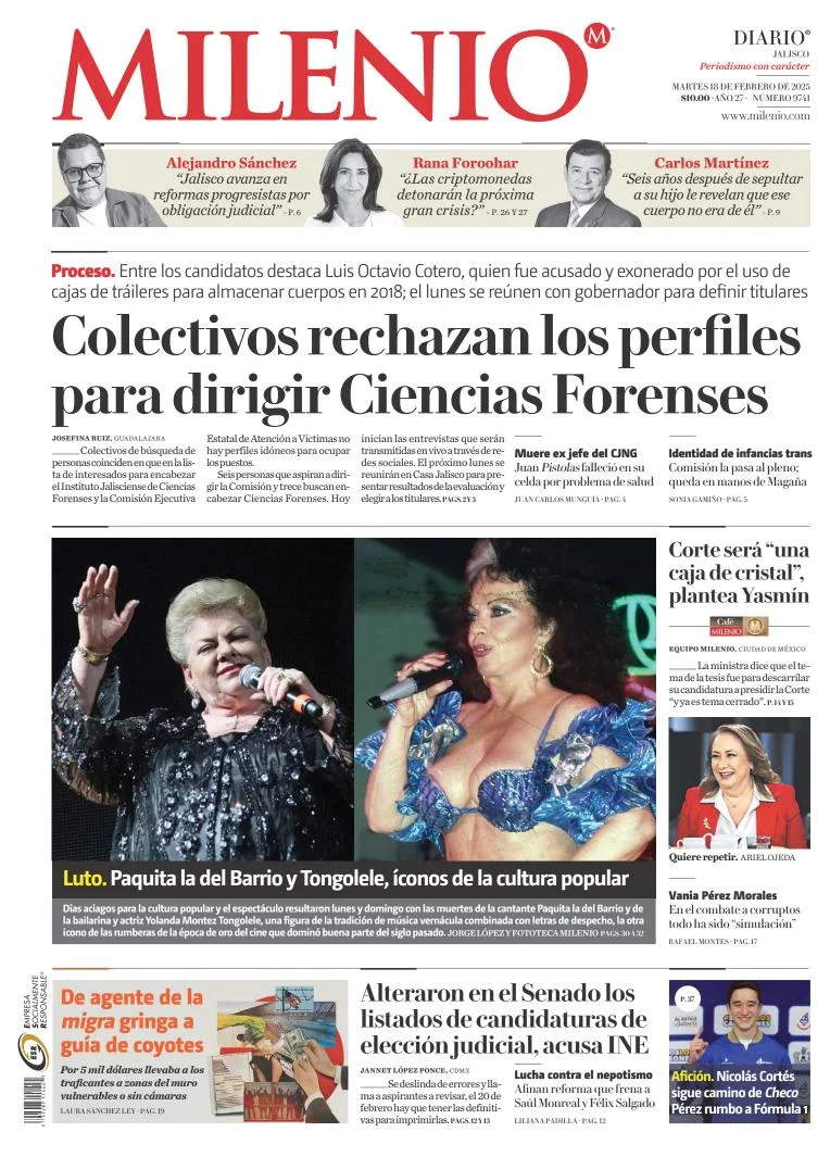 Portada de Milenio Jalisco del martes, 18 de febrero de 2025