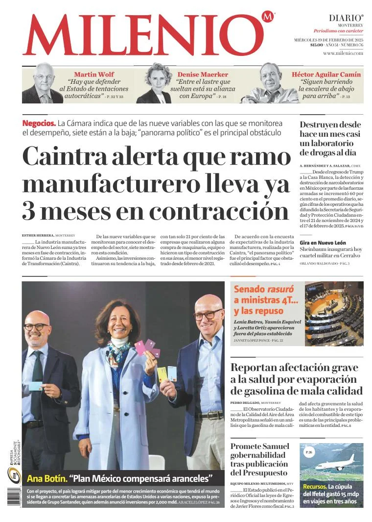 Portada de Milenio Monterrey del 2025-02-19
