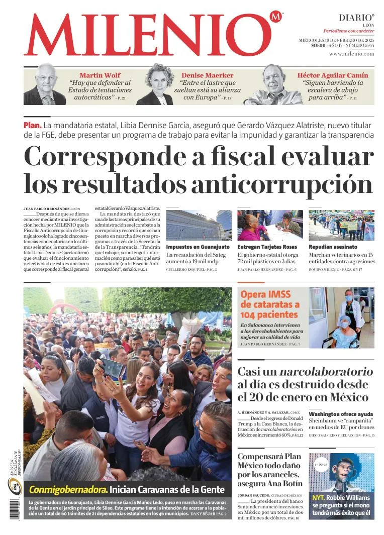 Portada de Milenio León del miércoles, 19 de febrero de 2025