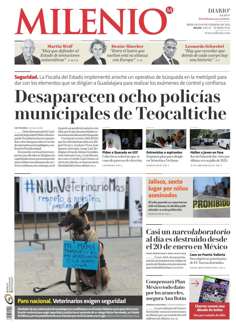 Portada de Milenio Jalisco del miércoles, 19 de febrero de 2025