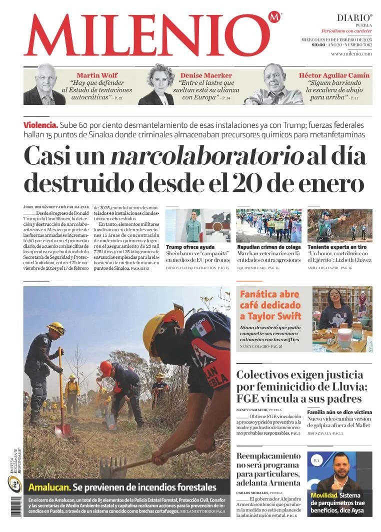 Portada de Milenio Puebla del miércoles, 19 de febrero de 2025