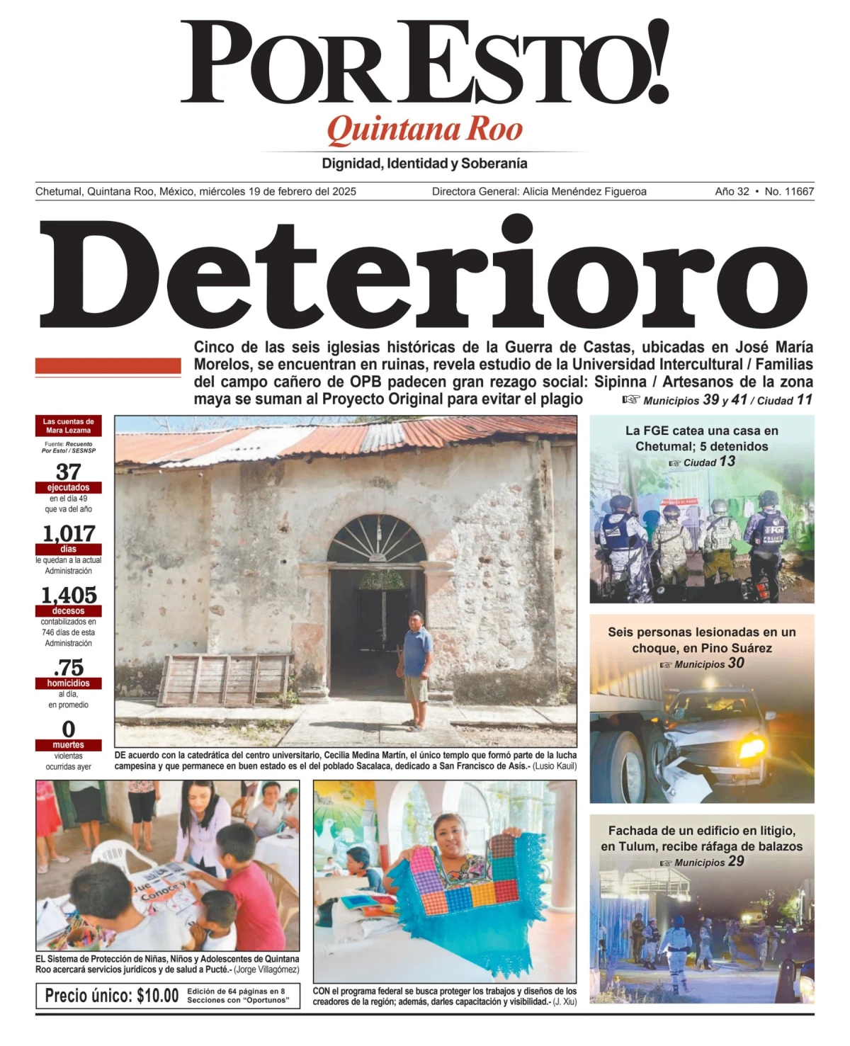 Portada de Por Esto (quintana Roo Chetumal) del miércoles, 19 de febrero de 2025
