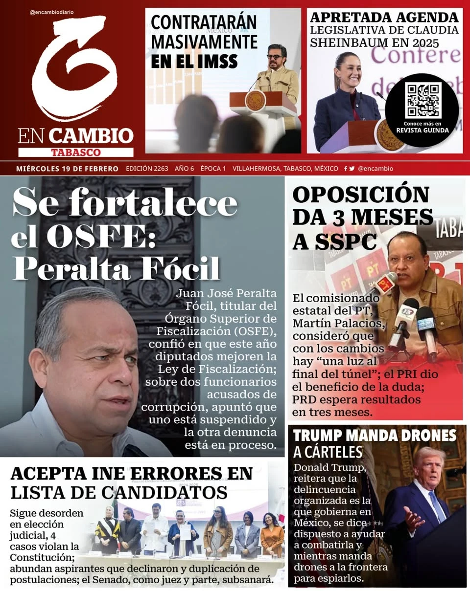 Portada de En Cambio - Tabasco (portada) del miércoles, 19 de febrero de 2025