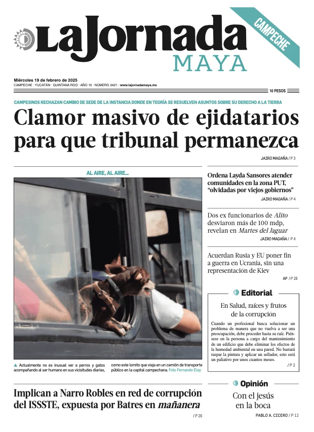 Portada de La Jornada Maya Campeche del miércoles, 19 de febrero de 2025