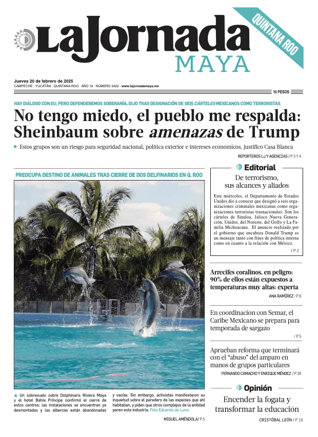 Portada de La Jornada Maya Quintana Roo del jueves, 20 de febrero de 2025