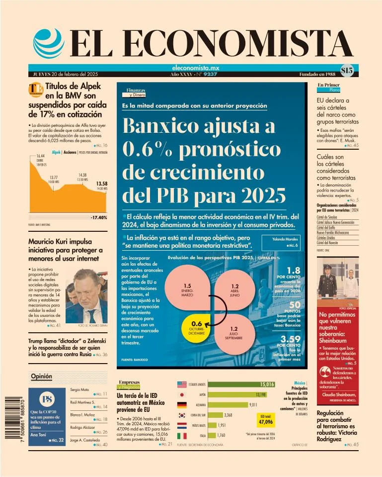 Portada de El Economista del jueves, 20 de febrero de 2025