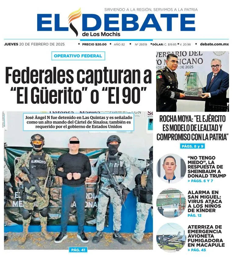 Portada de El Debate de los Mochis del jueves, 20 de febrero de 2025