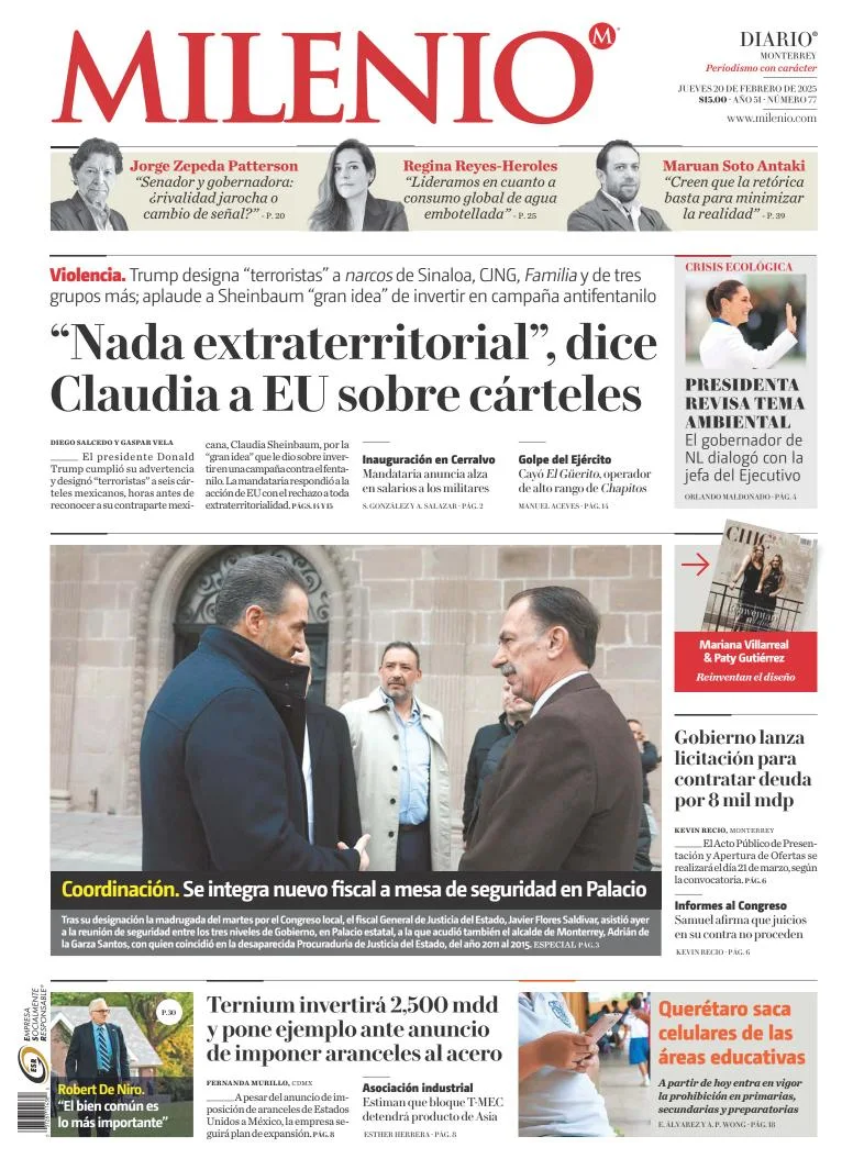 Portada de Milenio Monterrey del 2025-02-20