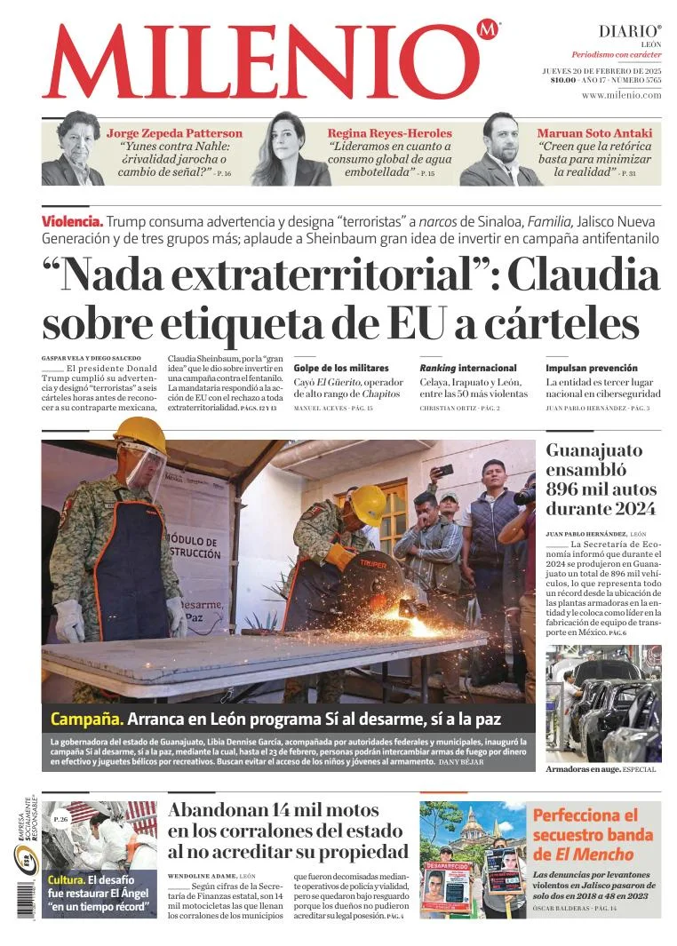 Portada de Milenio León del jueves, 20 de febrero de 2025