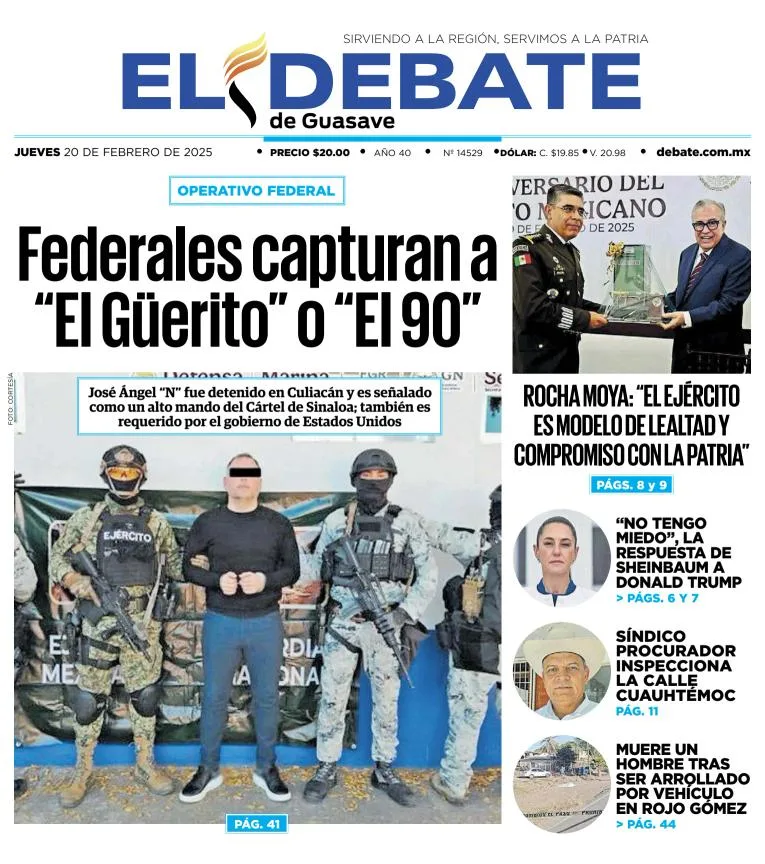 Portada de El Debate de Guasave del jueves, 20 de febrero de 2025
