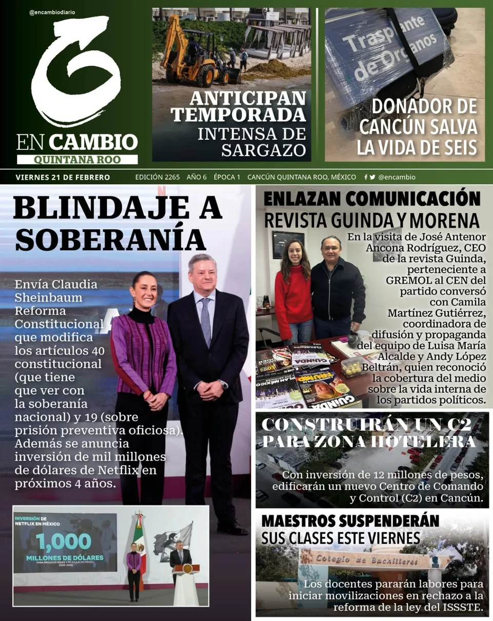 Portada de En Cambio - Quintana Roo (portada) del viernes, 21 de febrero de 2025