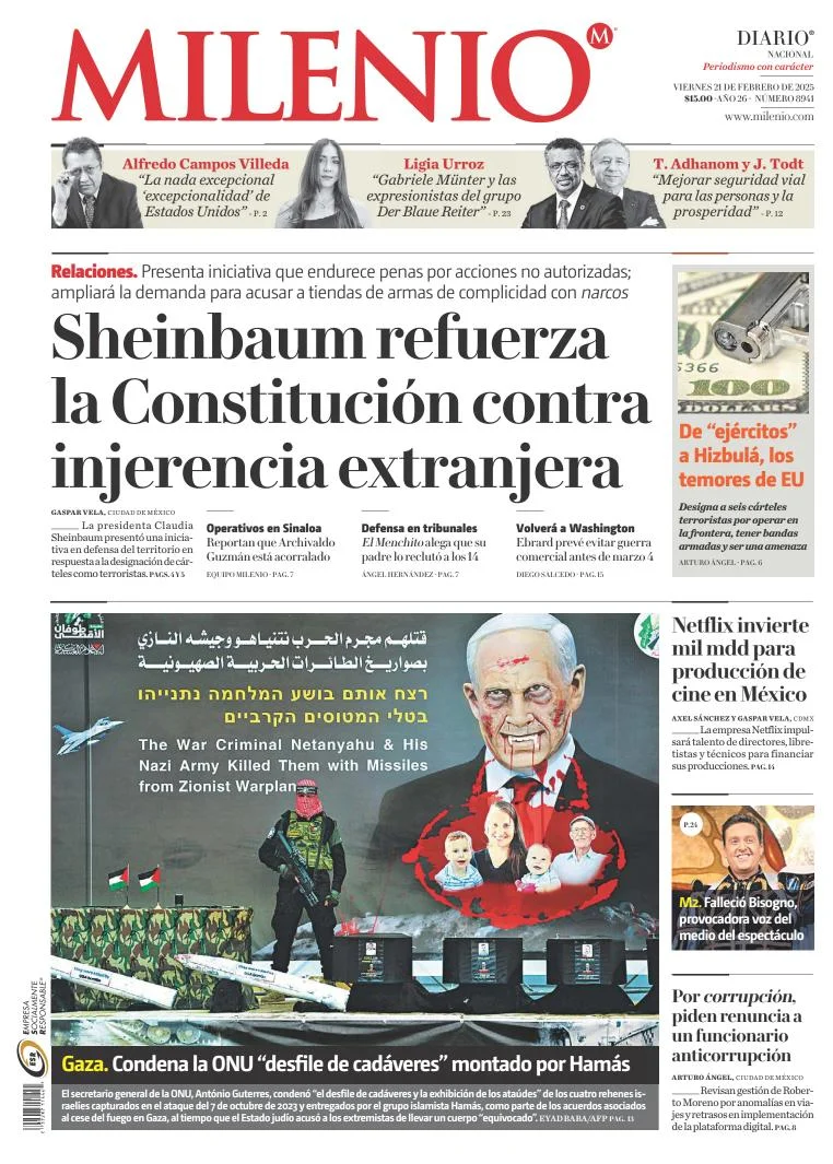 Portada de Milenio del viernes, 21 de febrero de 2025