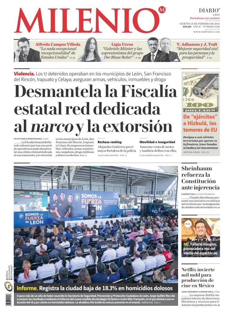 Portada de Milenio León del viernes, 21 de febrero de 2025
