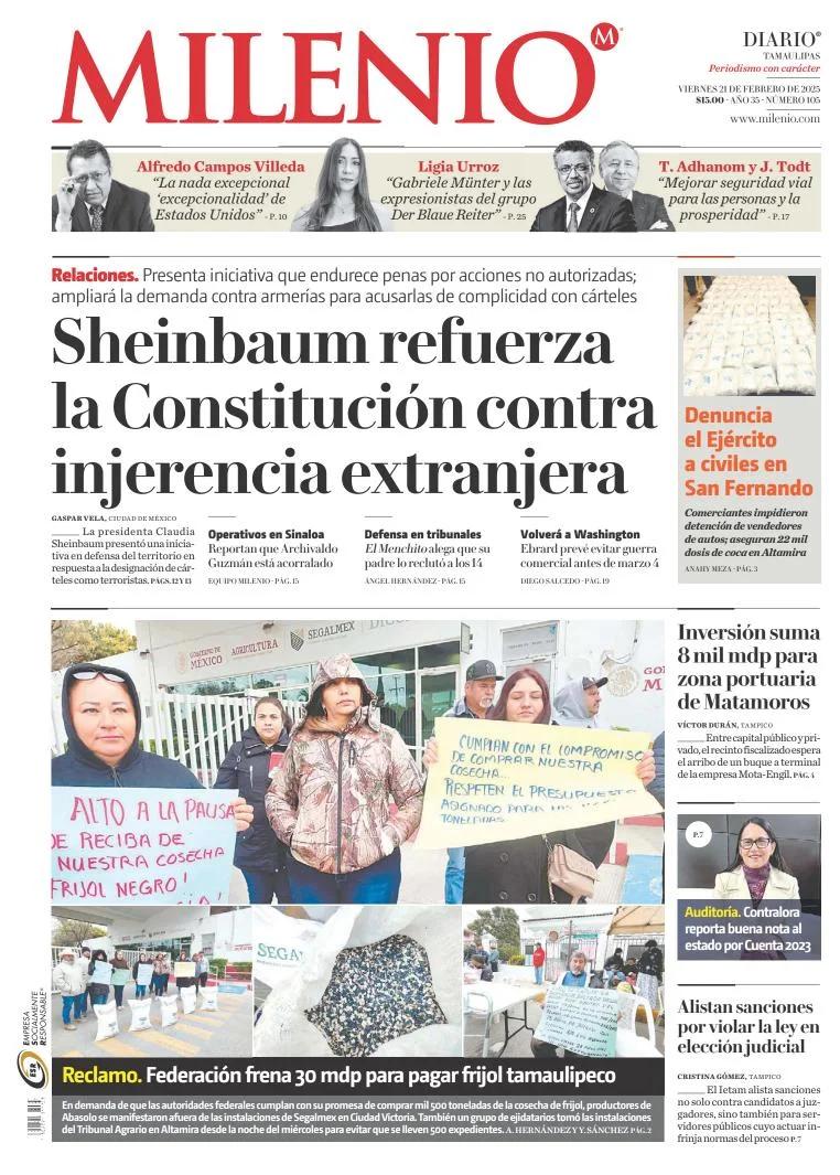 Portada de Milenio Tamaulipas del viernes, 21 de febrero de 2025