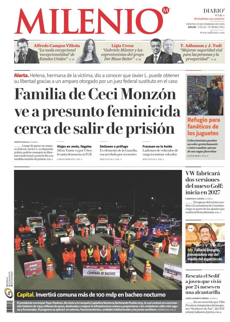 Portada de Milenio Puebla del viernes, 21 de febrero de 2025