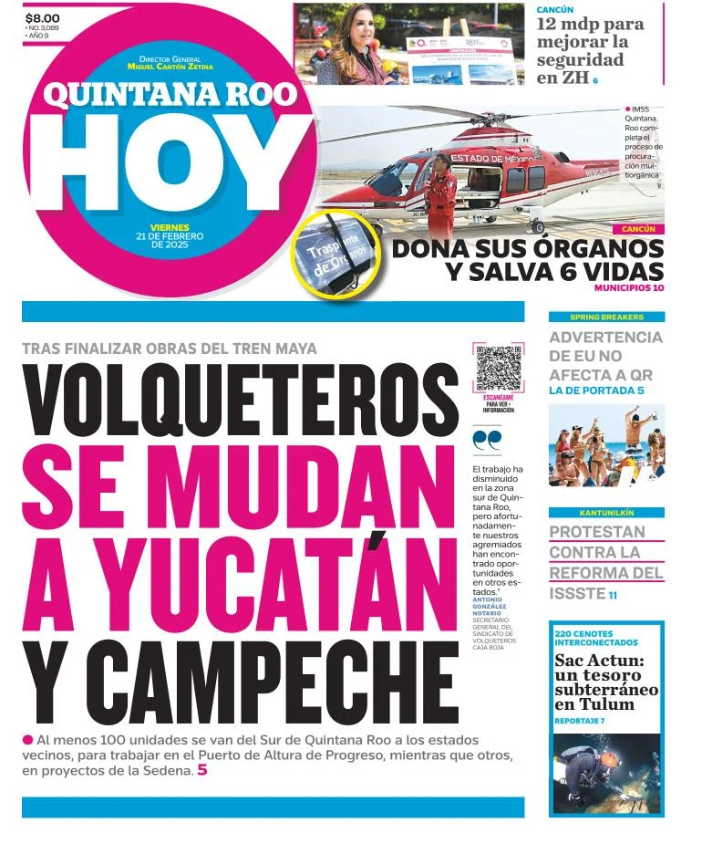 Portada de Quintana Roo Hoy del viernes, 21 de febrero de 2025