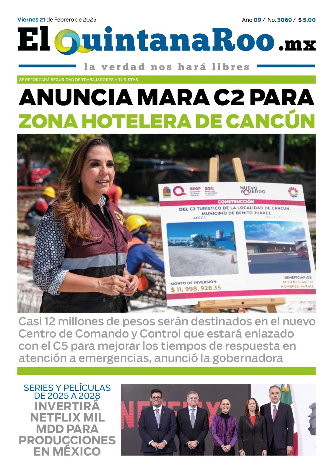 Portada de El Quintana Roo (portada) del viernes, 21 de febrero de 2025