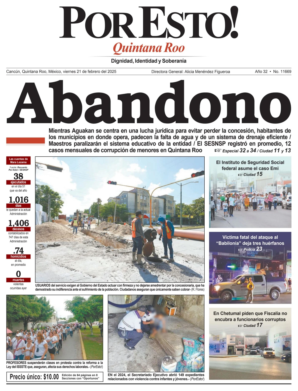 Portada de Por Esto (quintana Roo Cancun) del viernes, 21 de febrero de 2025
