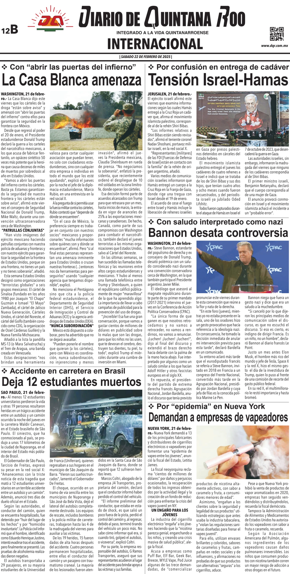 Portada de Diario de Quintana Roo (contra Portada)
