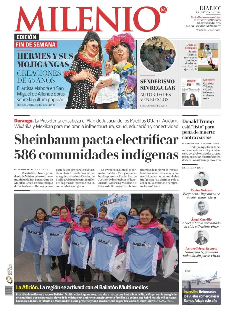 Portada de Milenio Laguna del sábado, 22 de febrero de 2025