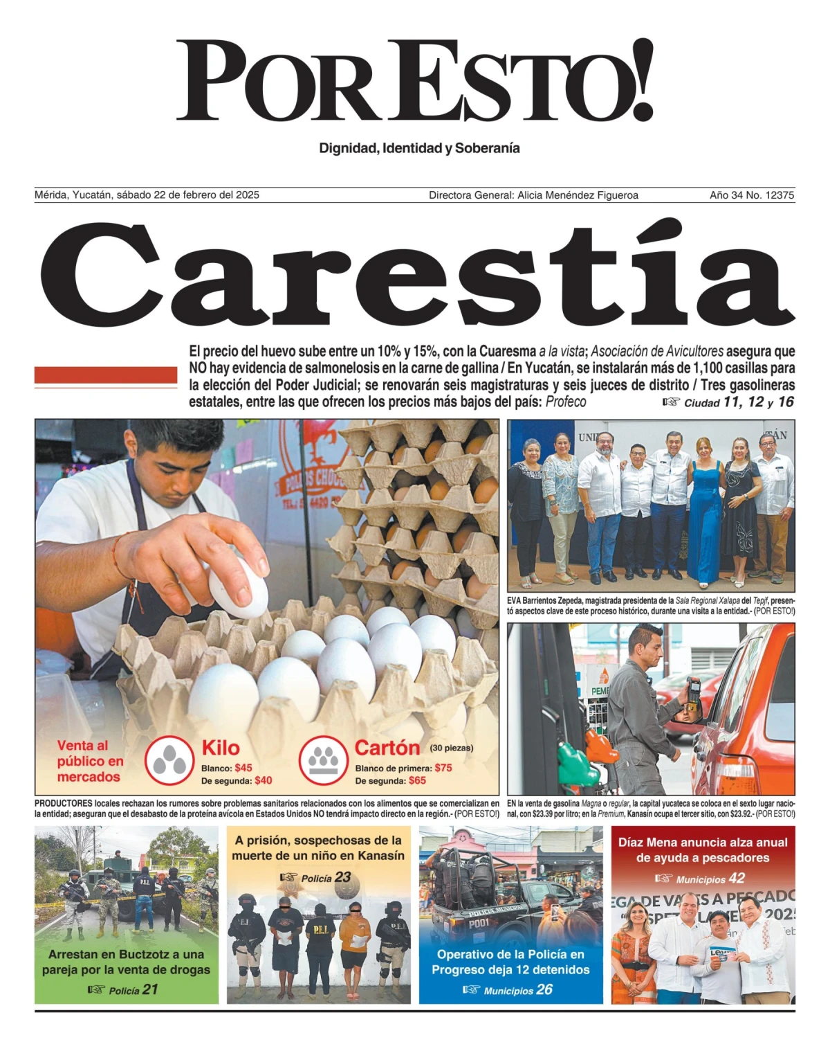 Portada de Por Esto (merida, Yucatan) del sábado, 22 de febrero de 2025