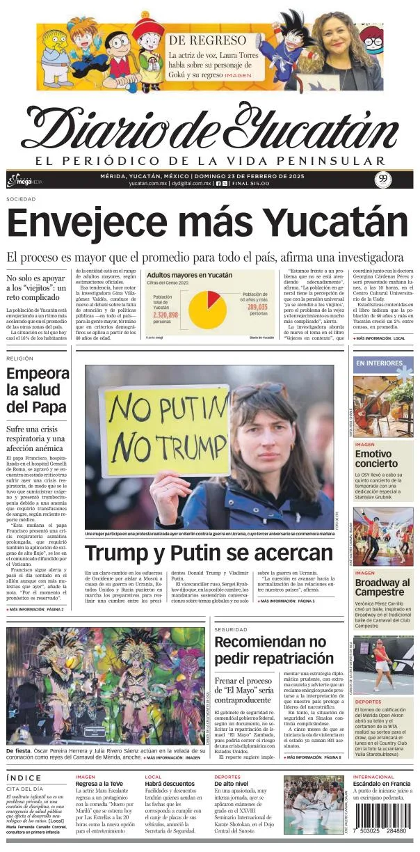 Portada de Diario de Yucatán del domingo, 23 de febrero de 2025