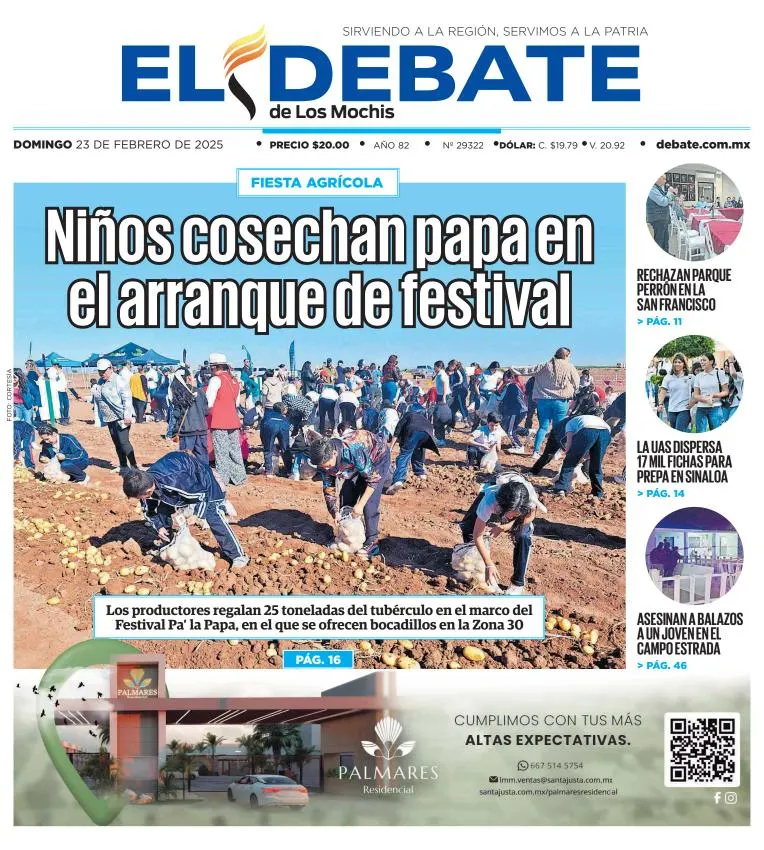Portada de El Debate de los Mochis del domingo, 23 de febrero de 2025