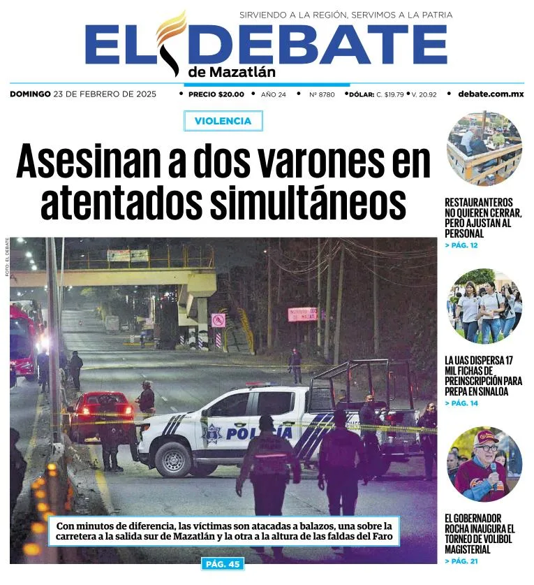 Portada de El Debate de Mazatlán del domingo, 23 de febrero de 2025