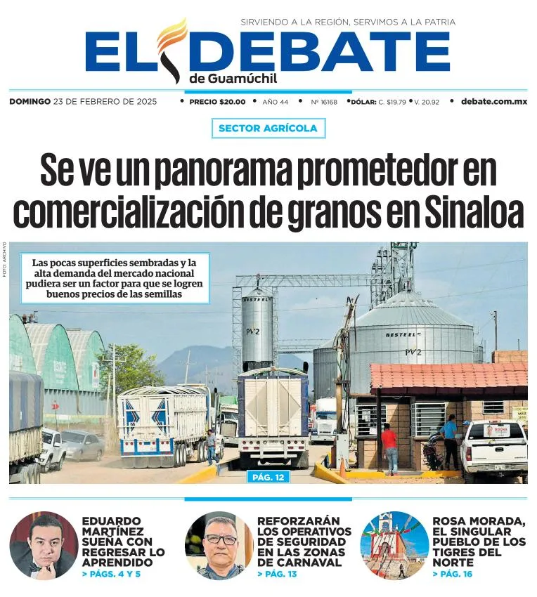 Portada de El Debate de Guamúchil del domingo, 23 de febrero de 2025