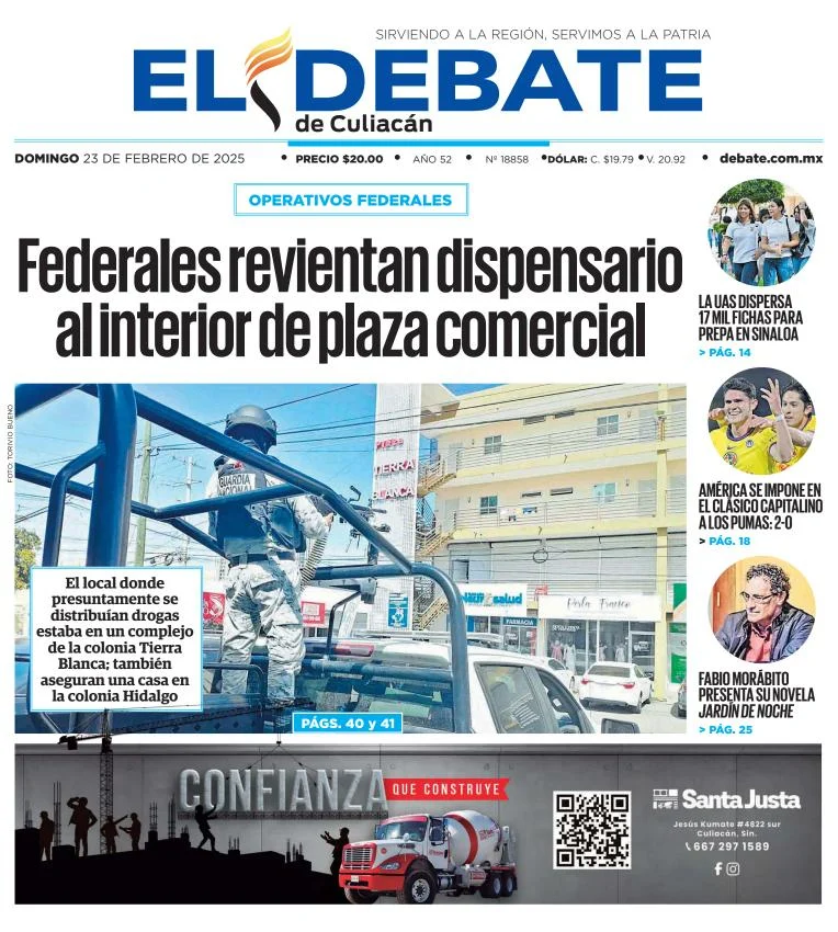 Portada de El Debate de Culiacán del domingo, 23 de febrero de 2025
