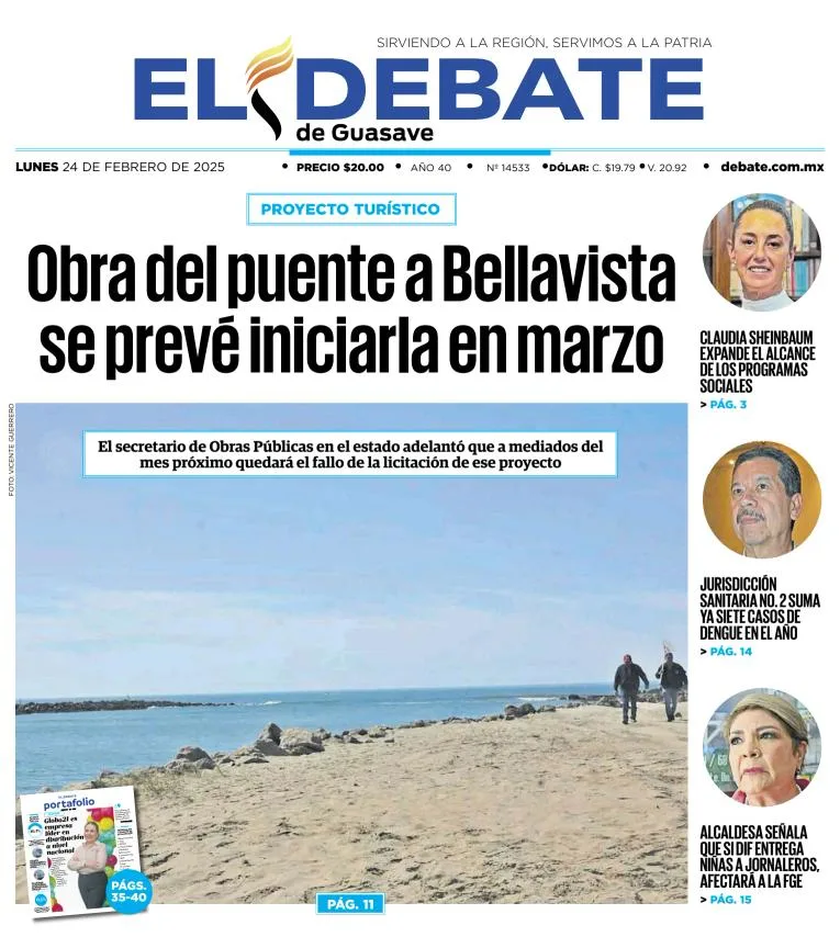 Portada de El Debate de Guasave del lunes, 24 de febrero de 2025