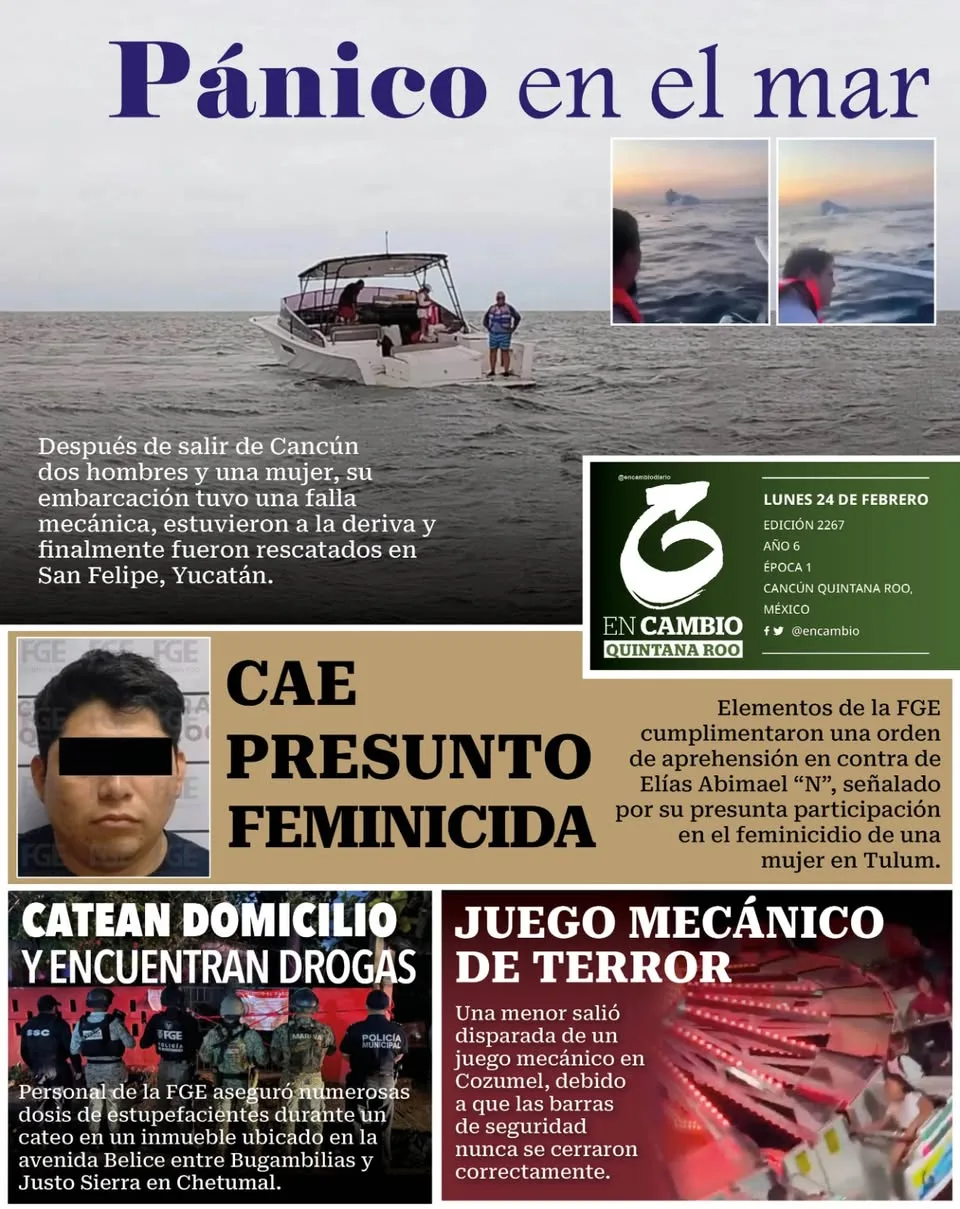 Portada de En Cambio - Quintana Roo (portada) del lunes, 24 de febrero de 2025