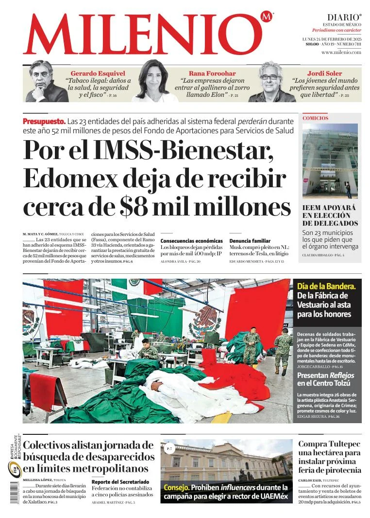 Portada de Milenio Edo de México del lunes, 24 de febrero de 2025