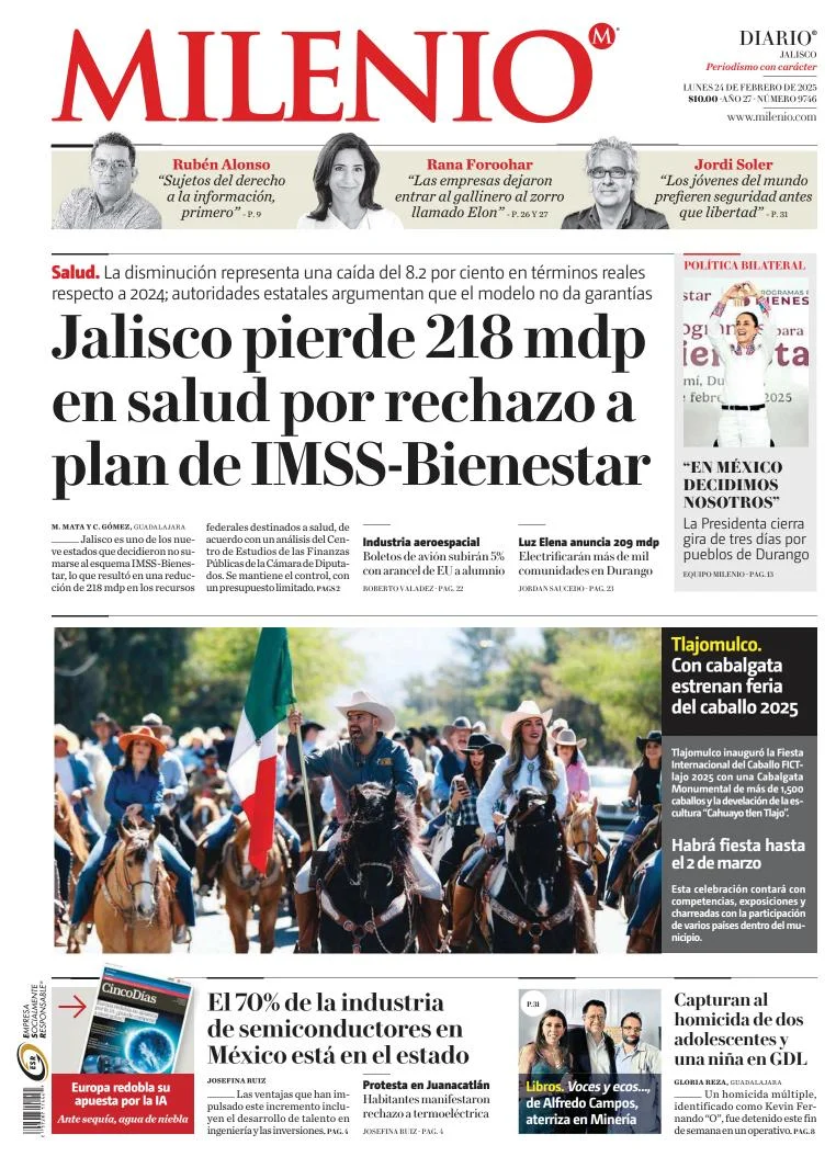 Portada de Milenio Jalisco del lunes, 24 de febrero de 2025