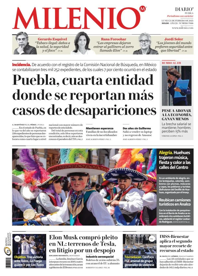 Portada de Milenio Puebla del lunes, 24 de febrero de 2025