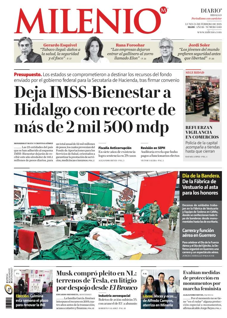 Portada de Milenio Hidalgo del lunes, 24 de febrero de 2025