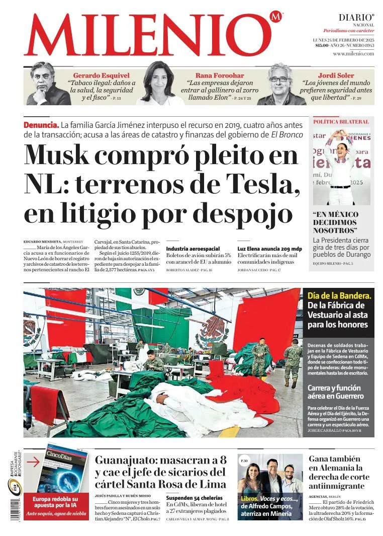 Portada de Milenio del lunes, 24 de febrero de 2025
