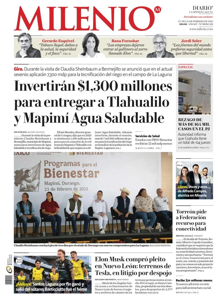 Portada de Milenio Laguna del lunes, 24 de febrero de 2025