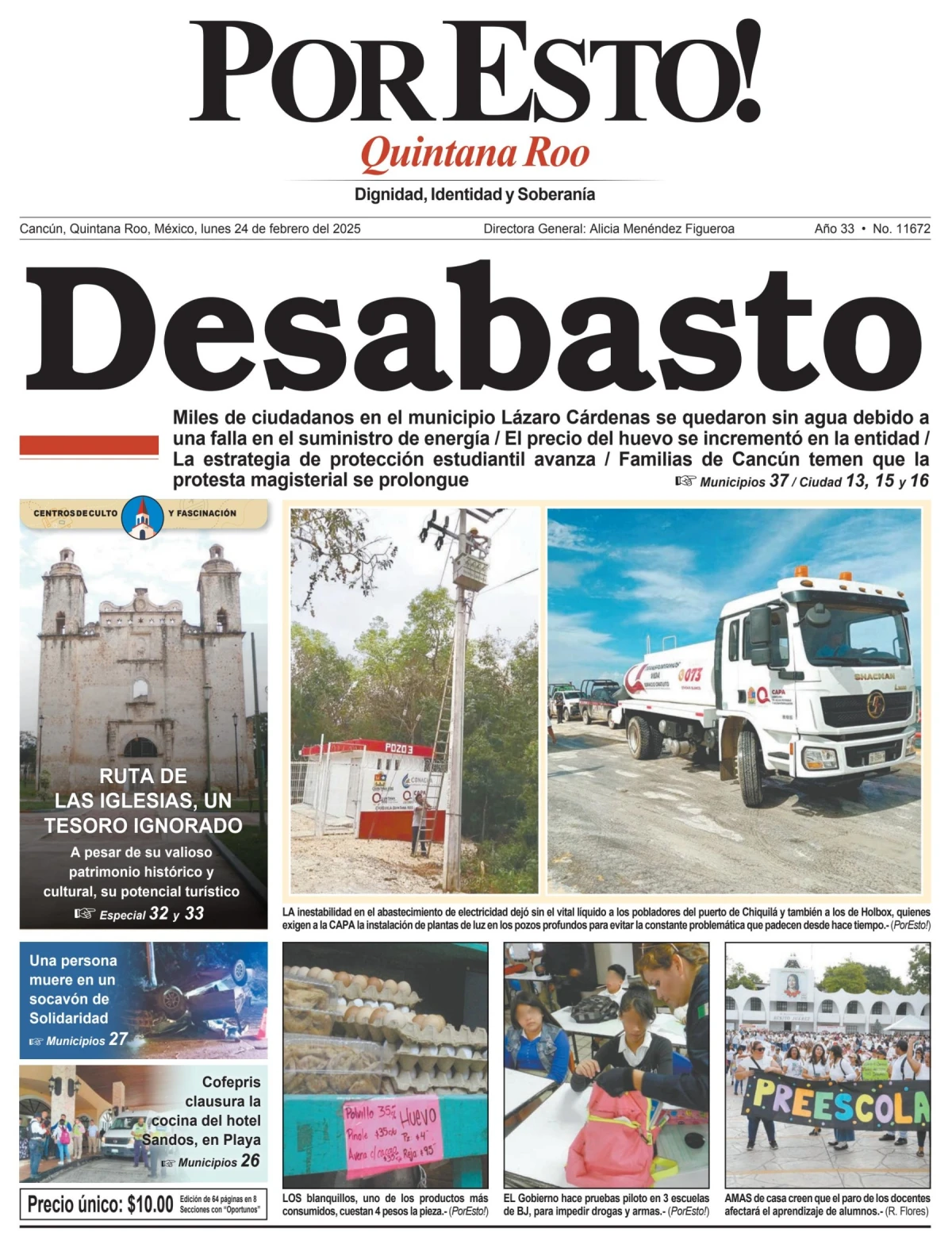 Portada de Por Esto (quintana Roo Cancun) del lunes, 24 de febrero de 2025