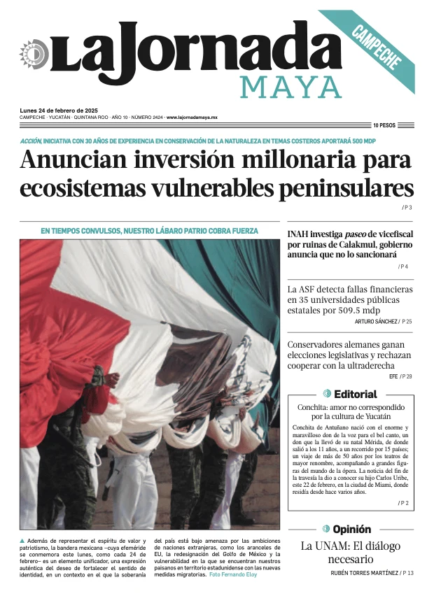 Portada de La Jornada Maya Campeche del lunes, 24 de febrero de 2025