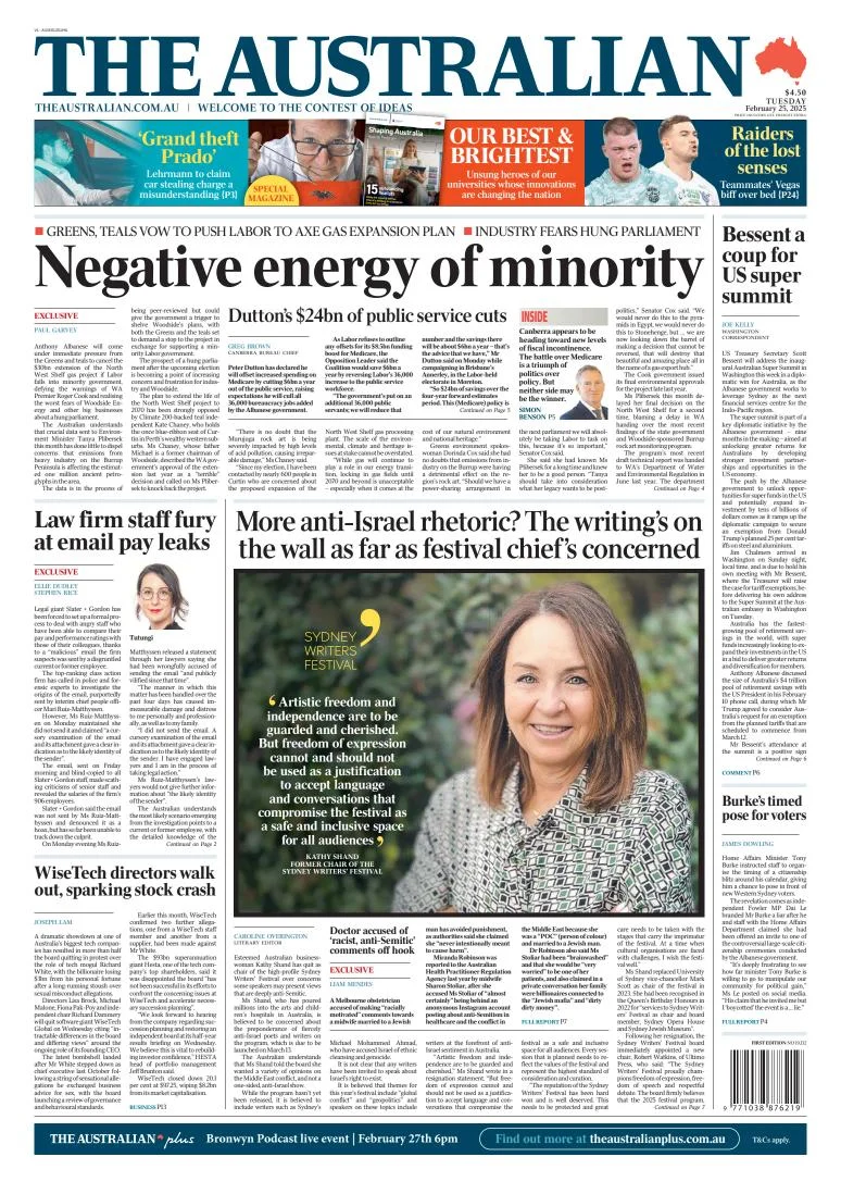 Portada de The Australian del martes, 25 de febrero de 2025