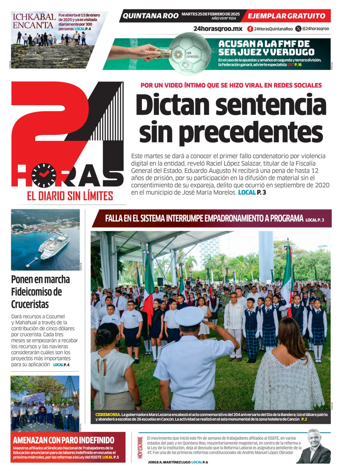 Portada de 24 Horas Quintana Roo del martes, 25 de febrero de 2025