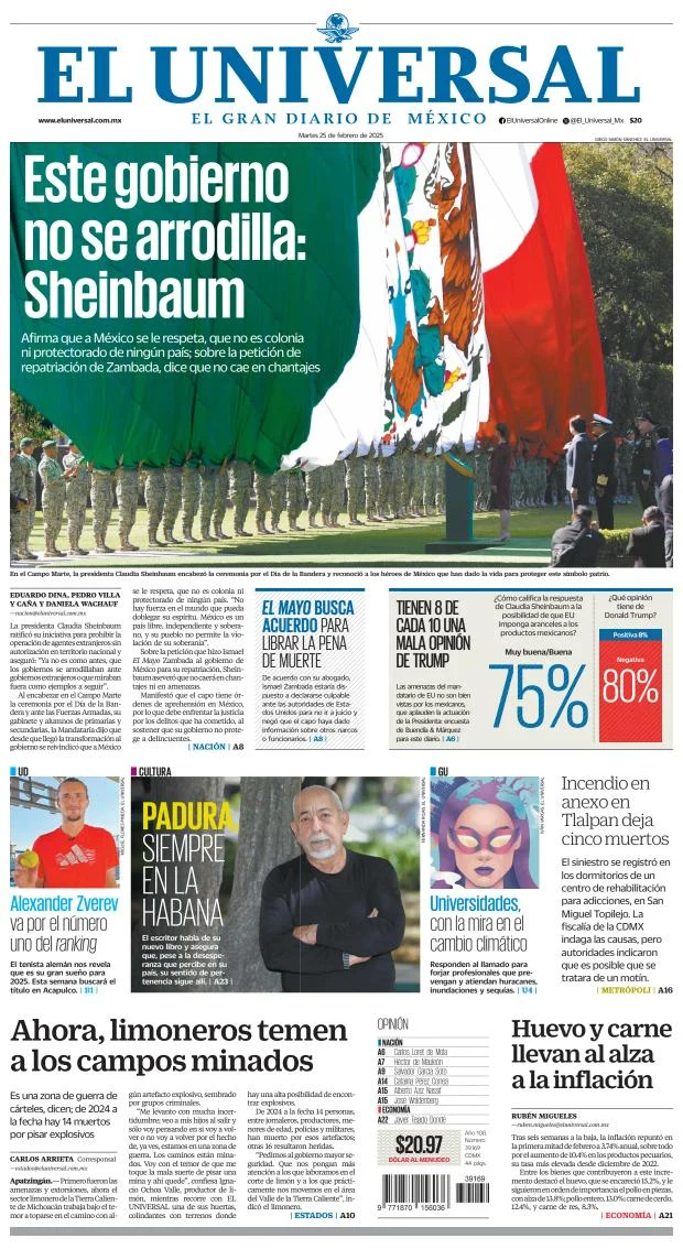 Portada de El Universal del martes, 25 de febrero de 2025