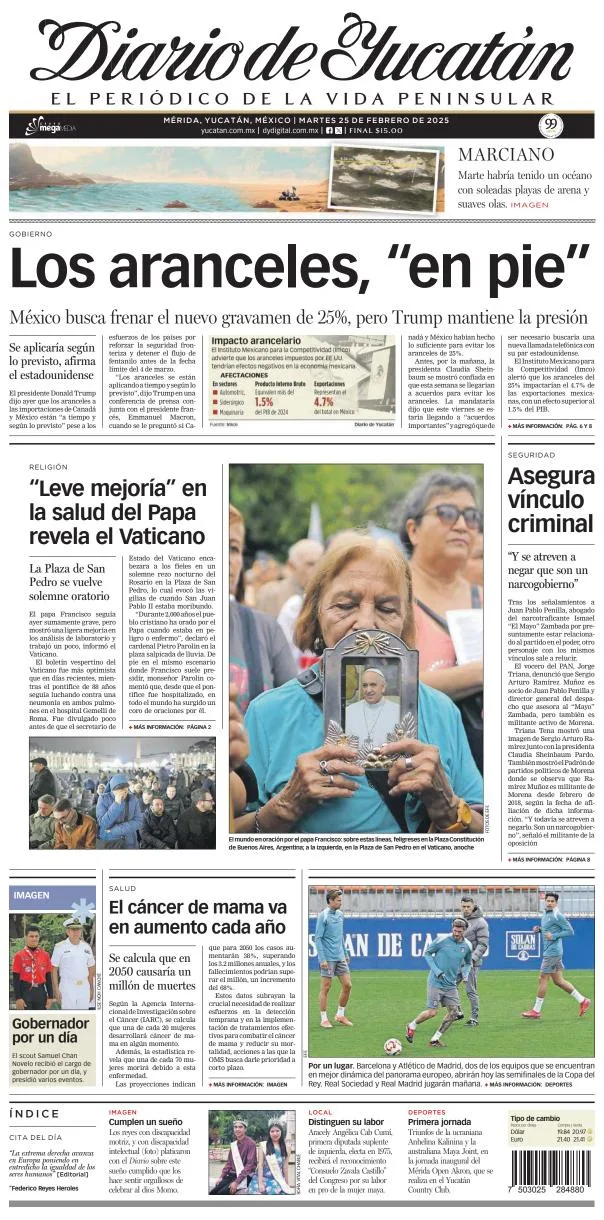 Portada de Diario de Yucatán del martes, 25 de febrero de 2025