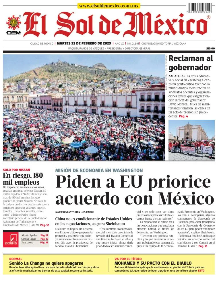 Portada de El Sol de México del martes, 25 de febrero de 2025