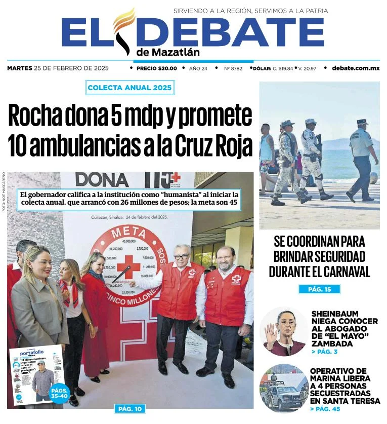 Portada de El Debate de Mazatlán del martes, 25 de febrero de 2025